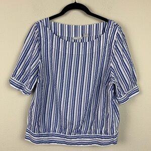 Halogen Blue White Short Sleeve Cropped Boxy Shirt‎